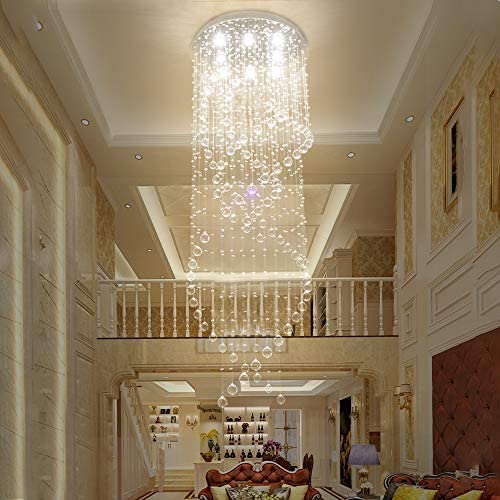 Horisun Crystal Chandelier Modern K9 Crystal Spiral Sphere Raindrop Flush Mount Ceiling Light Oversize Pendant Lamp for Dining Room, Living Room, Hallway, Romantic Deco, H73 X D26