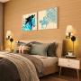 Wall Sconces 7 inch, Wall Lamp with Plug in Cord, Plug in Wall Sconce with Dimmer Switch, Wall Lights with Fabric Linen Shade, Wall Lamps for Bedroom, Wall Light Fixtures Reading Room and Hotel.