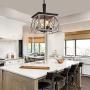 Q&S Farmhouse Vintage Chandelier, Rustic Pendant Light,Industrial Hanging Light Fixture for Dining Room Kitchen Island,Wrought Iron ,ORB+Oak White 4 Lights E26