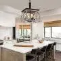 Q&S Farmhouse Vintage Chandelier, Rustic Pendant Light,Industrial Hanging Light Fixture for Dining Room Kitchen Island,Wrought Iron ,ORB+Oak White 4 Lights E26