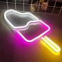 Protecu Popsicle Neon Sign 18''X10'' inch, USB Powered 3D Art Neon Signs for Wall Decor, Decorative Lights Neon Signs for Bedroom, Birthday, Party, Home Decorations (White & Pink Popsicle)