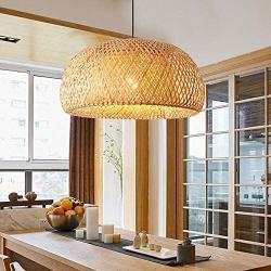 TFCFL 15 Antique Lantern Pendant Lighting Rattan Single Light Weaving Natural Wooden Ceiling Hanging Fixture with Adjustable Cord for Dining Living Room Restaurant E27 Cord Length 150cm / 59.06