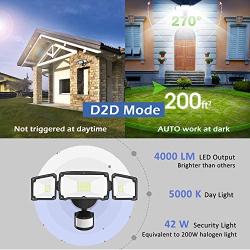 Motion Sensor Light Outdoor, FURANDE LED Security Lights with 3 Adjustable Heads, 42W 6000K 4000LM Super Bright Outdoor Flood Light, IP65 Waterproof for Pathway, Garage, Front Door and Yard