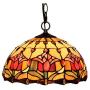 Tiffany Style Red Tulip Yellow Stained Glass Pendant Lamp 12 Inch Pastoral Island Lighting Vintage Ceiling Hanging Light Fixture for Dining Room, Hallway
