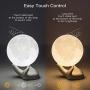 BRIGHTWORLD Moon Lamp, 3.5 inch 3D Printing Lunar Lamp Night Light with White Hand Stand as Kids Women Girls Boy Birthday Gift, USB Charging Touch Control Brightness Two Tone Warm Cool White