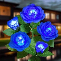 Solar Garden Lights Outdoor - Upgraded Realistic LED Solar Powered Rose Lights Flower Stake, Waterproof Solar Decorative Lights for Patio Pathway Courtyard Garden Lawn (Blue)