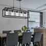 BONLICHT Kitchen Island Lighting 5 Light Modern Farmhouse Metal Cage Chandeliers with Clear Glass Shade Black Industrial Rectangle Dining Room Light Fixture Hanging Pendant Lamp for Foyer Bar Entryway