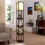 Brightech Maxwell Drawer Edition - Shelf & LED Floor Lamp Combination - Narrow Nightstand with Light Attached - Tower End or Side Table for Office & Bedroom - Havana Brown