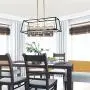 JINZO 31.5'' Rectangle Chandelier 5-Lights Black and Glod Farmhouse Dining Room Lighting Rustic Pendant Chandelier for Kitchen Island