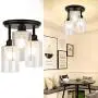 DLLT Industrial Semi Flush Mount Light Fixture, 3-Light Vintage Ceiling Light with Clear Seeded Glass Shade, Chandelier Lighting for Hallway, Kitchen, Dining Room, Entryway, Bedroom, E26 Base-Gold