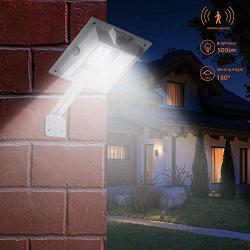 Solar Motion Sensor Light Outdoor, F-TECK 500 Lumens 10 LEDs Super Bright Upgraded Wireless Waterproof Solar Wall Fence Post Lights Mount Deck Lighting Auto On/Off 2 Modes 2 Pack