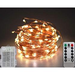 ClarkTech LED Fairy Lights 33ft 10m Battery Powered with Remote Timer, Warm White Copper Color String Lights Perfect for Indoor, Christmas, Wedding, Party, Bedroom, Photography, Decoration