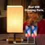 Touch Control Table Lamp with 2 Power Outlet and 2 USB Port, 3-Way Dimmable Desk Lamp Modern Table Lamp for Bedroom Living Room Office, Led Bulb Included (Table lamp with Outlet)