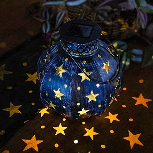 Maggift 2 Pack Retro Star Hanging Solar Lights Outdoor Decorative Solar Lantern with Handle for Indoor Outdoor Garden Yard Tree Patio, 6 Lumens