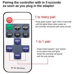 RF Mini Wireless Remote Controller for Single Color 3528 5050 LED Strip Lights, Wireless Remote Control with DC Connector, RF Dimmer for 12V DC LED Ribbon, Shelf Lights