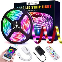 Elfeland LED Strip Lights 16.4ft LED Light Strip SMD5050 RGB Tape Lights Color Changing Rope Lights Work with App Sync with Music Flexible Strip Lights Kit for TV, Bedroom,Party, Home Decoration