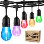 2-Pack 48FT Color Outdoor String Lights, RGB LED String Light with 30+5 LED Bulbs, Colorful Dimmable Commercial Patio café Backyard Garden lights, 2 Remote Controls, Waterproof, 96FT total