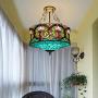 LITFAD Tiffany Ceiling Light 19.69''Height 5-Lights Pendant Light with Splendid Baroque Pattern Glass Shade 110V-120V Ceiling Hanging Light for Living Room Bedroom Hotel