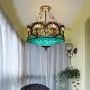 LITFAD Tiffany Ceiling Light 19.69''Height 5-Lights Pendant Light with Splendid Baroque Pattern Glass Shade 110V-120V Ceiling Hanging Light for Living Room Bedroom Hotel
