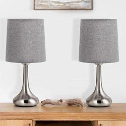 Bedside Nightstand Lamps Set of 2 with Grey Shade Modern Desk Reading Lamp for Bedroom Living Room Dorm