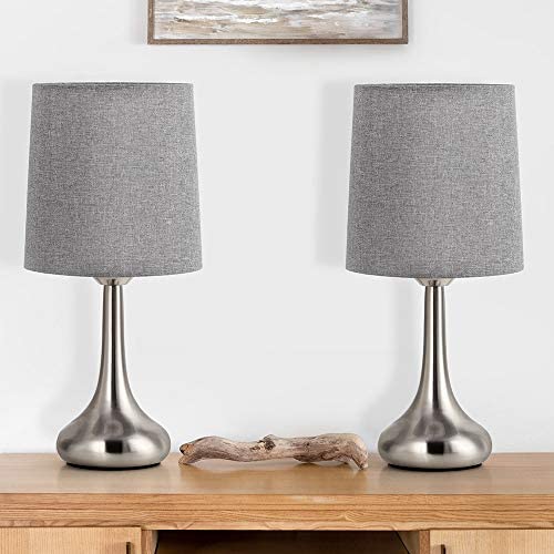Bedside Nightstand Lamps Set of 2 with Grey Shade Modern Desk Reading Lamp for Bedroom Living Room Dorm