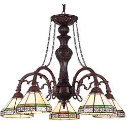 Capulina Handcrafted Tiffany Glass Chandelier, 3 Lights Tiffany Ceiling Light Fixture, Mission Style Lampshade Dinning Room Lighting Fixtures Hanging, Antique Kitchen Lights