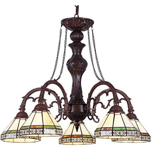 Capulina Handcrafted Tiffany Glass Chandelier, 3 Lights Tiffany Ceiling Light Fixture, Mission Style Lampshade Dinning Room Lighting Fixtures Hanging, Antique Kitchen Lights