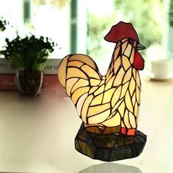 Table Lamp Tiffany Style Nightstand Lamps, Stained Glass Rooster Decoration Desk Lamp, 9'' Red Rooster Bedside Living Room Accent Lamp, Childrens Bedroom Birthday Gift Night Light