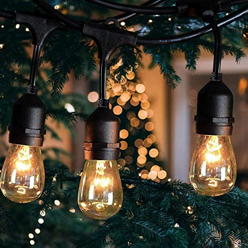 Outdoor String Lights 48Ft with 18 Waterproof Edison Bulbs Yard Lights Connectable Hanging Lights Decorative Café Garden Porch Backyard Party Deck Indoor Outdoor Use