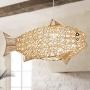 SkyTalent Fish-Shaped Lantern Pendant Lighting Rattan Light, 24inch Weaving Natural Wicker Ceiling Hanging Light Woven Chandelier with Adjustable Cord for Dining Room Living Room Restaurant