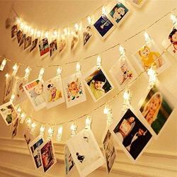 Dopheuor Photo Clip String Lights LED Fairy Clip String Lights Hanging Photo Pictures Battery Operated for Gifts Patio Christmas Bedroom Wedding Birthday Party Halloween Festival Decor (no Battery)