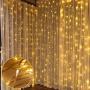 Curtain Lights, 8 Modes Fairy Lights String with Remote Controller, IP64 Waterproof, USB Plug in Twinkle Lights for Weddings, Parties, Backdrop, Wall Decorations, 300 Led（9.8x9.8Ft, Warm White）