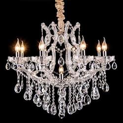Classic LED Candle Crystal Chandelier, Modern Luxurious K9 Crystal Lighting Fixture Lamp for Dining Room, 8+1 Lights, 31.5 inch(D) 60 inch(H)