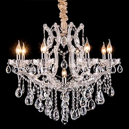 Classic LED Candle Crystal Chandelier, Modern Luxurious K9 Crystal Lighting Fixture Lamp for Dining Room, 8+1 Lights, 31.5 inch(D) 60 inch(H)