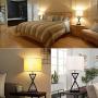 Geometrical Bedside Table Lamps Set of 2, 3-Color Bulbs Included Table Lamps Pack with Creamy Linen Lamp Shade Steady Metal Base, Nightlight Desk Lights Set for Living Room Bedroom Hotel - Shine Decor