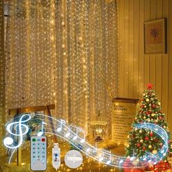 Hossili Curtain Lights,300 LED Window Curtain Lights,Remote/Voice Control Fairy Lights for Bedroom, USB Powered Wire String Lights for Wedding, Parties, Thanksgiving Christmas Home Garden Decorations