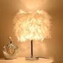 Feather lamp,White Beside Table lamp for Bedroom,Children,Wedding,Birthday,Vintage Deco Desk Light Free Light buld Include(A)