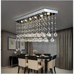 Moooni L40'' Contemporary Rectangle Crystal Chandelier Modern Dining Room Ceiling Light Fixture Rectangular Raindrop Design Chandeliers for Dining Room Kitchen