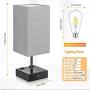 Set of 2 Touch Control Table Lamp with 2 USB Ports and 2 AC Outlets, 3-Way Dimmable Modern Beside Nightstand Lamp with Grey Fabric Shade for Bedroom Living Room Office Hotel, 2 LED Bulbs Included