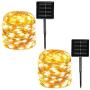 2-Pack Solar String Lights Outdoor, 100-LED 39ft Waterproof Solar Powered Copper Wire Fairy Lights with 8-Lighting Modes for Christmas, Garden, Yard, Party, Patio, Wedding