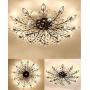 DIY FamilyModern Crystal LED Ceiling Lamp，Leaf Flush Mount Ceiling Light Fixture Decorative Crystal Chandelier for Dining Room Bedroom Livingroom Pendant Light(21-Head) Black)