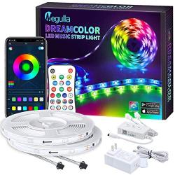 50ft/15m Dreamcolor RGBIC LED Strip Lights for Bedroom, Megulla Bluetooth APP Controlled 12v LED Tape Lights with Remote and 300+ LED-Chasing Lighting Effects for Kitchen, Living Room, Gaming Room