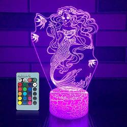 SETIFUNI Mermaid Gifts Mermaid Night Light 16 Colors Changing 3D Optical Illusion Bedside Lamp Birthday Gifts for 3 4 5 6+Years Old Boys and Girls