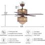 Crystal Ceiling Fan with Lights, Morpholife 52 inch Remote Control Modern Chandelier with 5 Wood Reversible Blades For Home Decoration Living Room