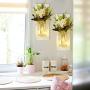 Rustic Mason Jar Wall Decor Sconces Wall Art Home Decor, Lighted Country Farmhouse Nightlight Decorations Wall Sconce with LED Fairy Strip Lights and Flower for Home, Living Room, Bedroom Decorations (Rose+White Board)