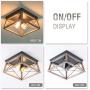 VILUXY Retro Industrial Rectangle Flush Mount Ceiling Light Fixture with Wood Shade for Hallway, Entryway, Passway, Dining Room, Bedroom, Balcony Living Room Two-Light