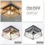 VILUXY Retro Industrial Rectangle Flush Mount Ceiling Light Fixture with Wood Shade for Hallway, Entryway, Passway, Dining Room, Bedroom, Balcony Living Room Two-Light