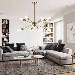 VINLUZ Sputnik Chandelier Contemporary 8 Lights Brushed Brass Modern Pendant lighting Gold Mid Century Ceiling Light Fixture for Dining Room Bed Room Kitchen Room UL Listed
