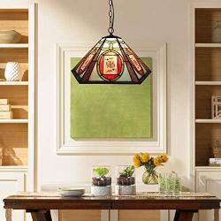 CraftThink Pendant Lighting LED Chandelier Light Antique Tiffany Art 18''W Geometric Shade Stained Glass with Poker Pattern 2 Lights Hanging Light for Dining Living Cafe Room Restaurant - TYP A