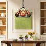 CraftThink Pendant Lighting LED Chandelier Light Antique Tiffany Art 18''W Geometric Shade Stained Glass with Poker Pattern 2 Lights Hanging Light for Dining Living Cafe Room Restaurant - TYP A